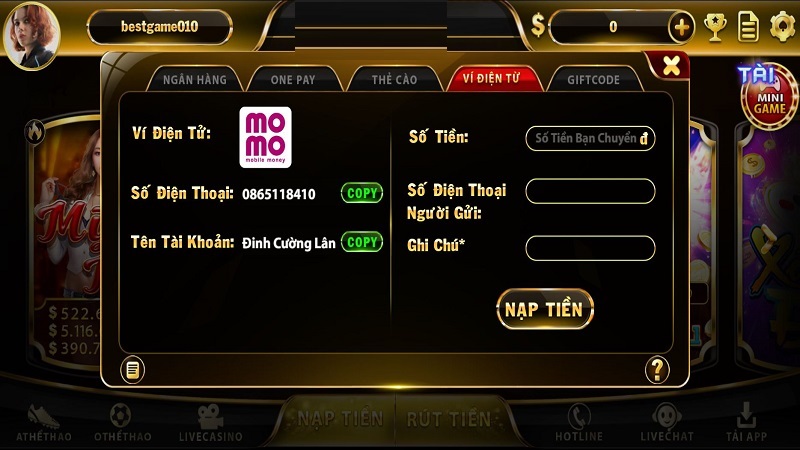 Nạp tiền Gam88 qua tài khoản ngân hàng