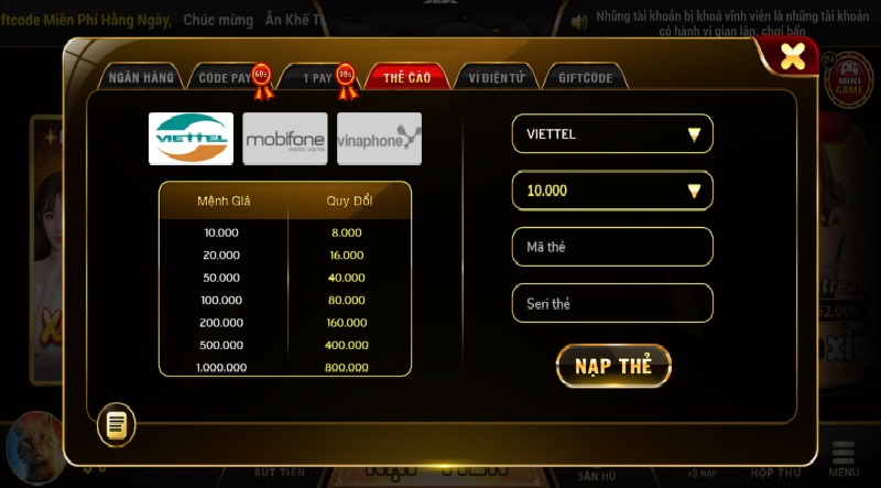 Nạp qua thẻ cào luôn được đánh giá cao